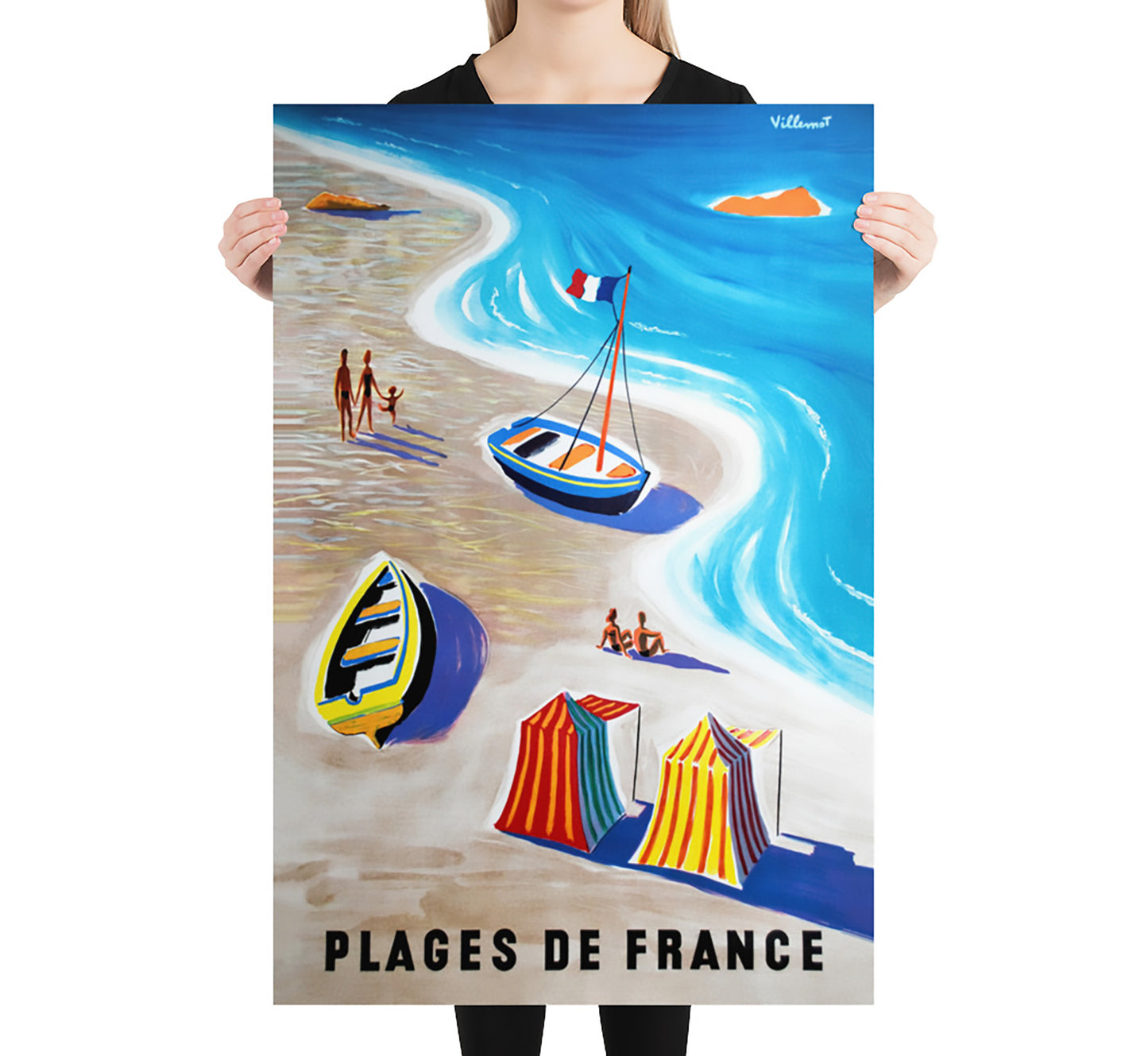 Plages de France, Cote D Azur France vintage travel poster by Villemot, 1930s.