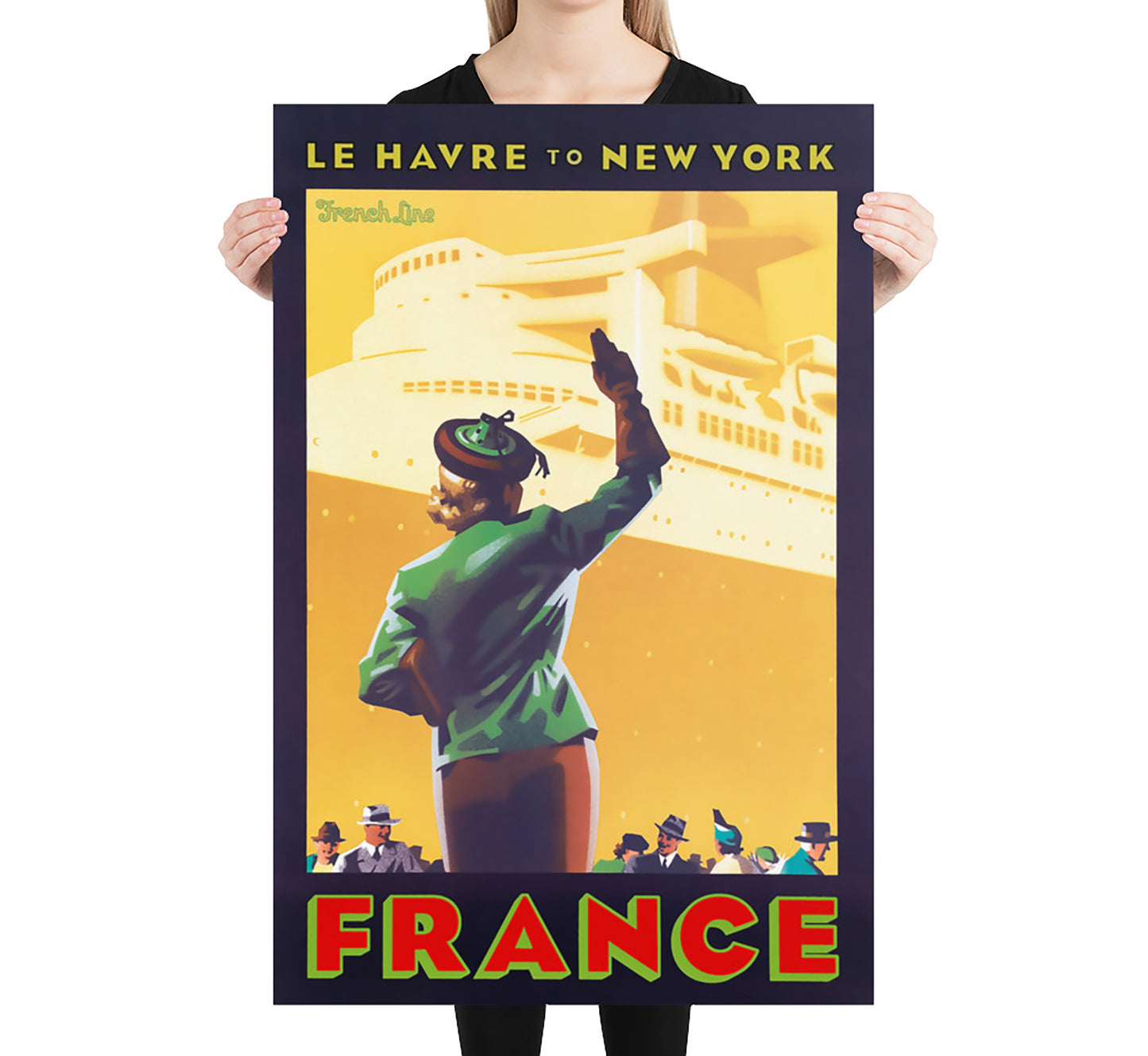 French Line, Le Havre to New York, France vintage travel poster by Laura Smith, 1930s.