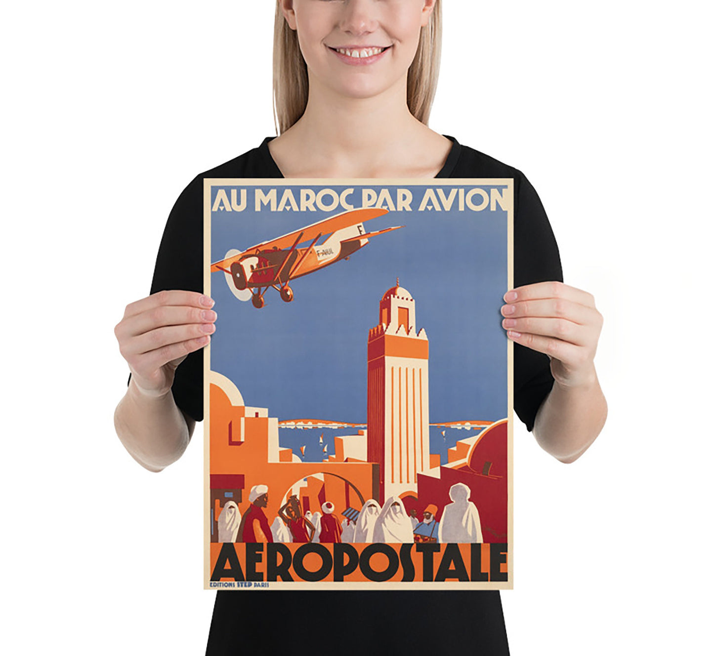 Extremely rare Aeropostale, Au Maroc Par Avion, Morocco vintage travel poster by Sepp Anderegg, 30s.