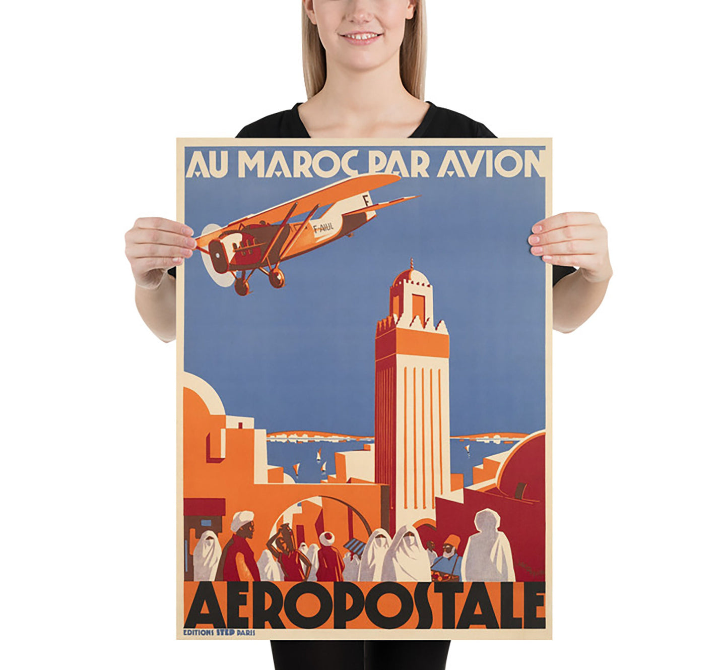 Extremely rare Aeropostale, Au Maroc Par Avion, Morocco vintage travel poster by Sepp Anderegg, 30s.