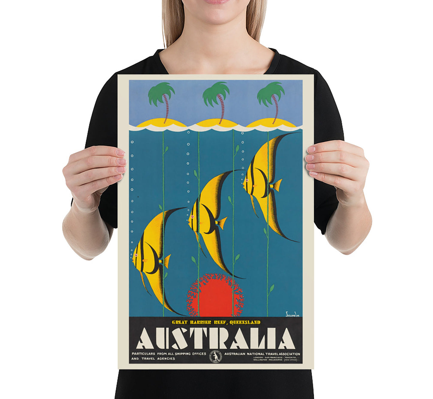 Great Barrier Reef, Queensland, Australian vintage travel poster by Sellheim, c. 1930-1939.