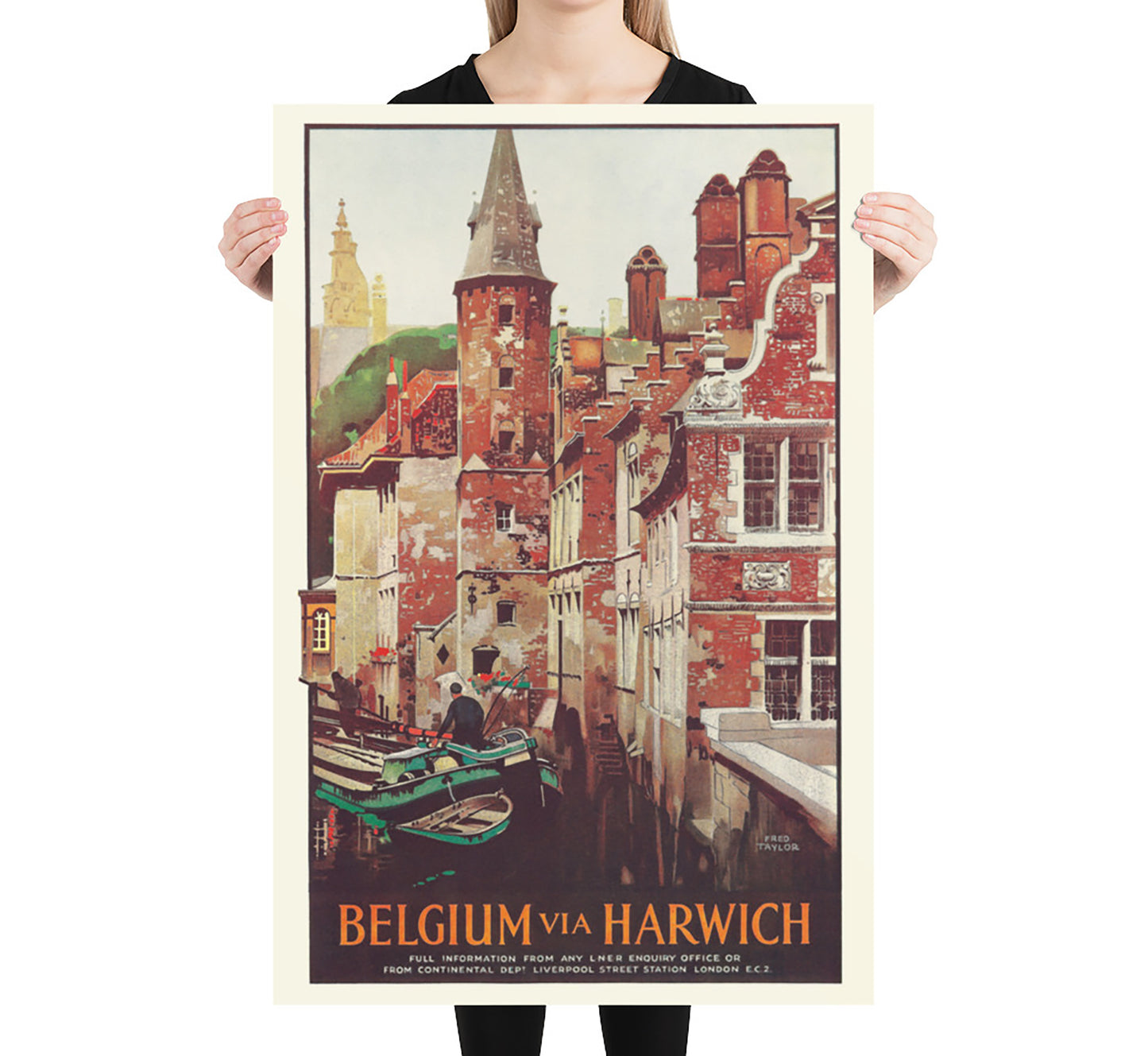 Belgium via Harwich vintage travel poster by Fred Taylor, 1924.